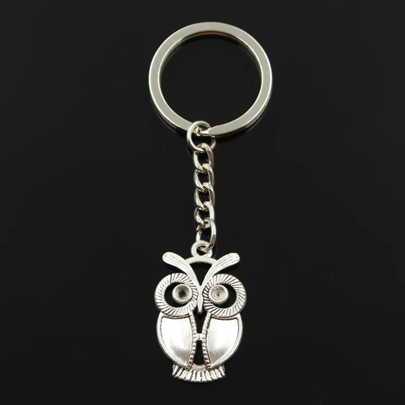 Fashion 30mm Key Ring Metal Key Chain Keychain Jewelry Antique Silver Color Plated Big Eyes Owl 34x21mm Pendant