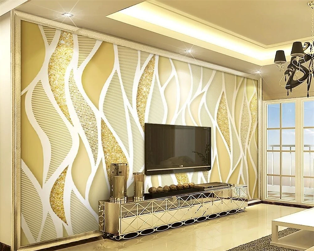 

Beibehang Custom wallpaper gold luxury gold powder flash line 3d living room room TV background wall wallpaper for walls 3 d