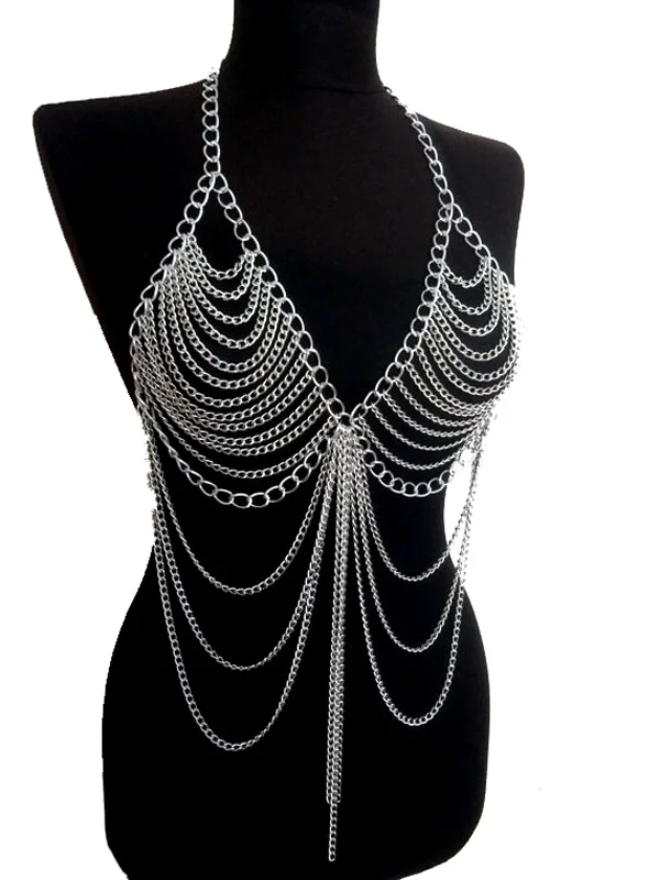 Chran New Fashion Beach Chain Necklaces Alloy Chain Bra Long Necklaces & Pendants For Women Sexy Statement Body Jewelry BC0395