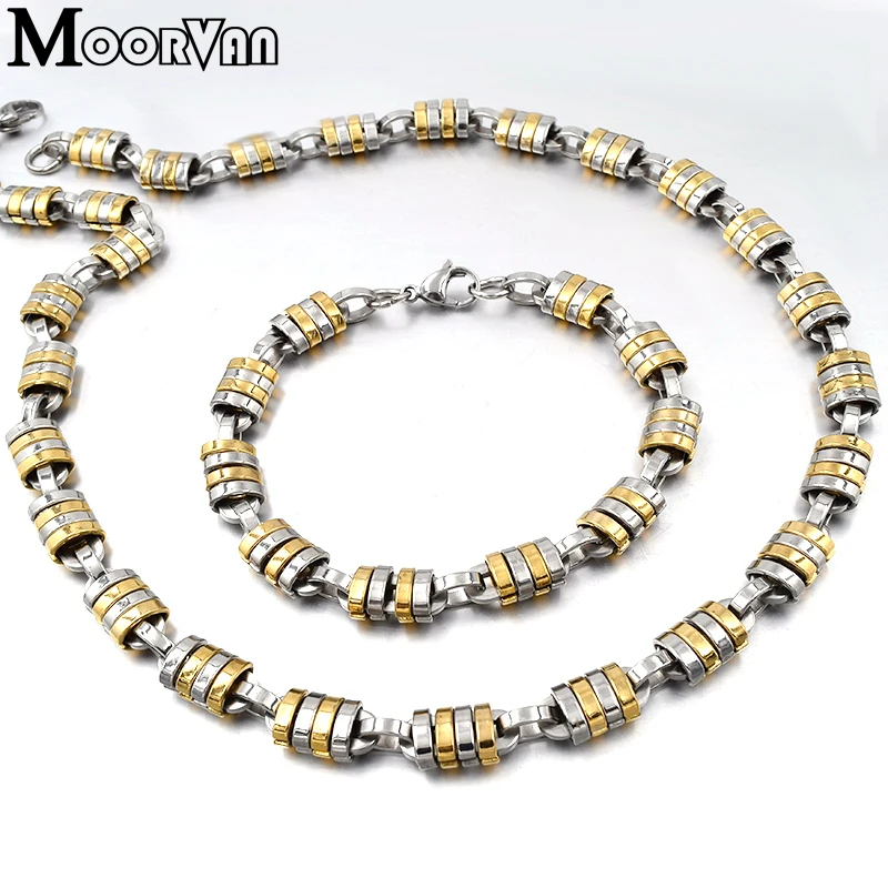 Moorvan Fashion Jewelry Set Steampunk Ancient Greek Style Stainless Steel Men\'s Jewellery Sets Link Chain Accessory 9MM Wide