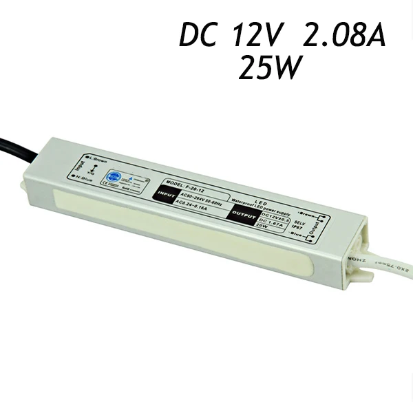 

10pcs/lot Best Quality 12V 2.08A 25W IP67 Waterproof Power Supply Driver for LED Strip 5050 3528 AC110-220V To DC12V Transformer