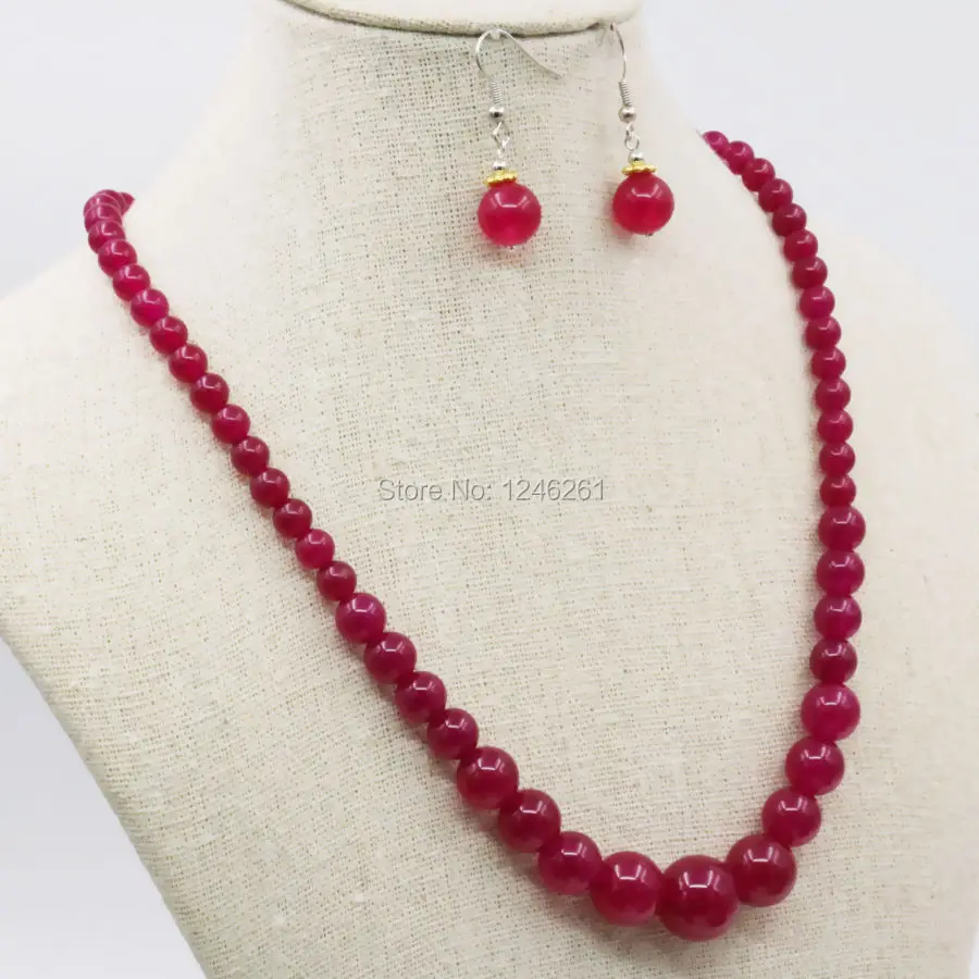 6-14mm Red Chalcedony Stone Tower Necklace Chain Earring Sets Round Beads Fashion Jewelry Sets Women Gifts Accessories 18inch