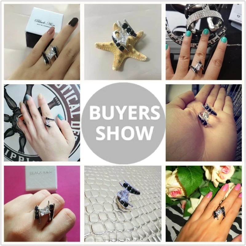 Black Awn 2026 New Jewelry Silver Color Row Black Stone Engagement Rings for Women Bague C299