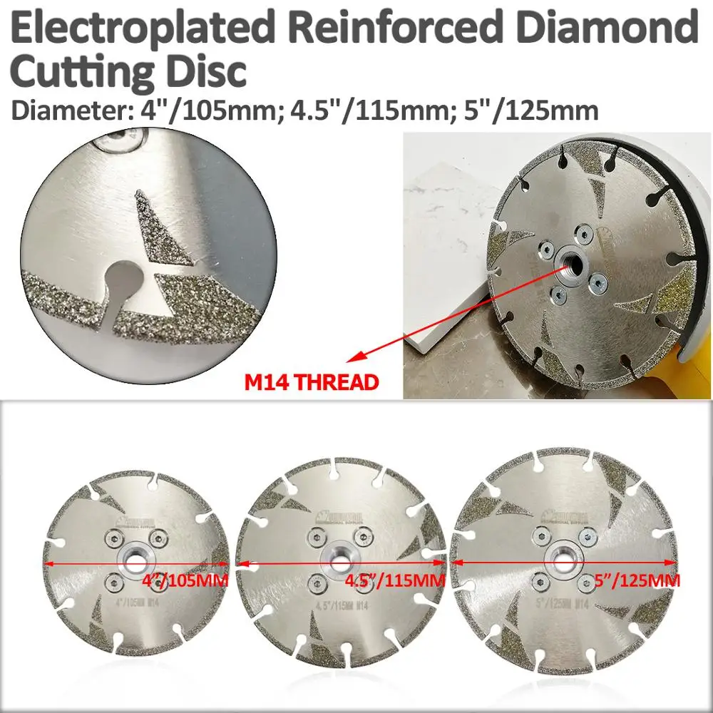 SHDIATOOL-disco de corte y molienda de diamante recubierto de 4,5 ", brida M14 con protección, hoja de diamante galvanizado de 115MM, 2 uds.