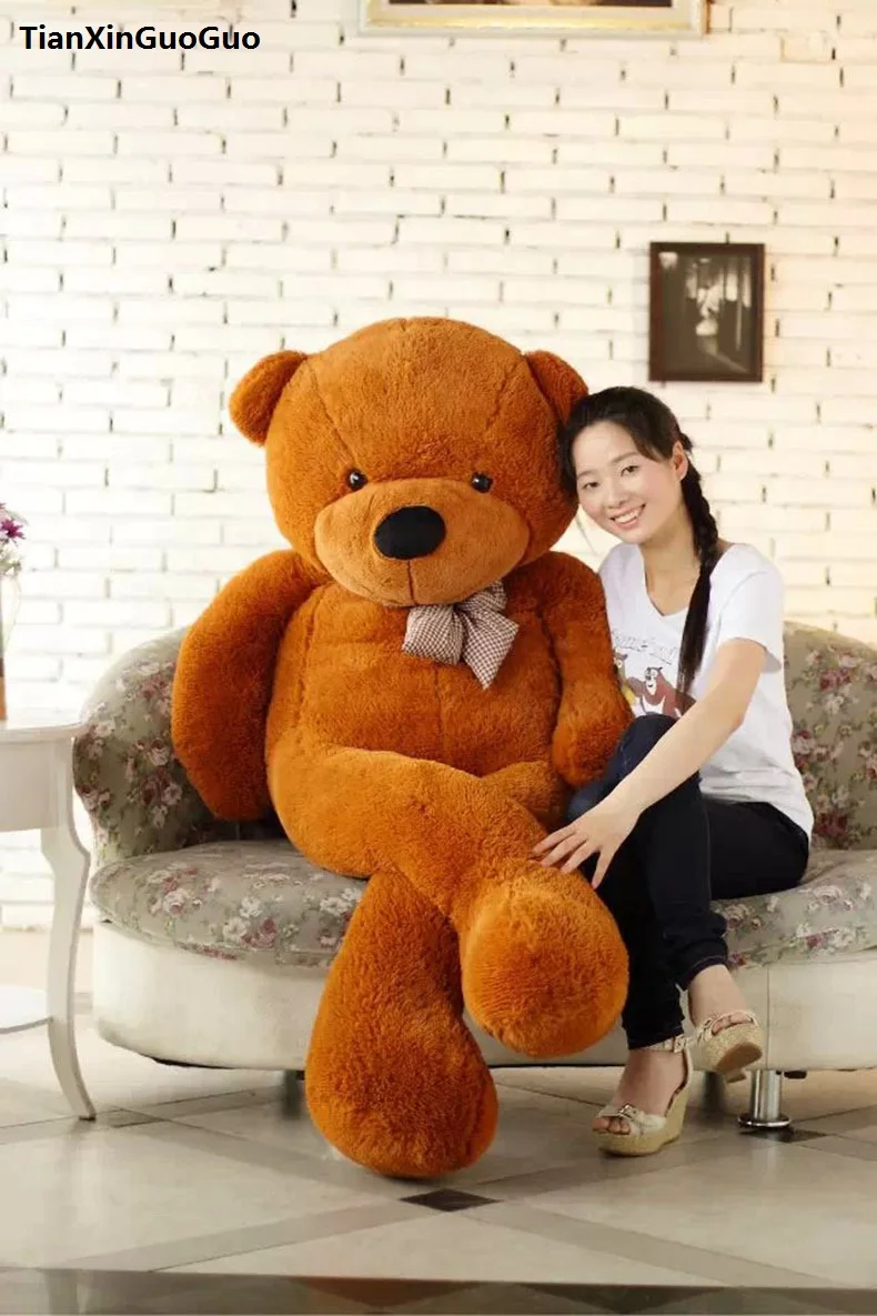 

huge 180cm dark brown teddy bear plush toy bowtie cartoon bear soft doll hugging pillow birthday gift h1319