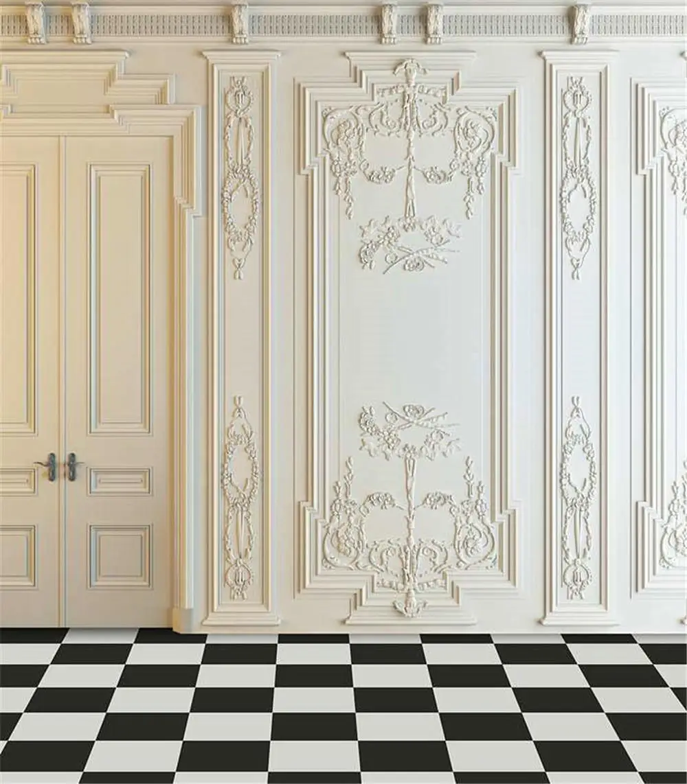 White Vintage Door Frame Room Chess background polyester or Vinyl cloth High quality Computer print wedding  backdrop