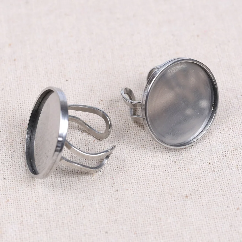 reidgaller 5pcs 25mm cabochon ring base stainless steel blank metal rings bezel tray diy jewelry findings