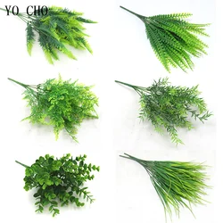 YO CHO Artificial Plastic Plants for Home Garden Decoration Fern Grass Wedding Wall Outdoor Decor Green Leaf Artificial Flowers