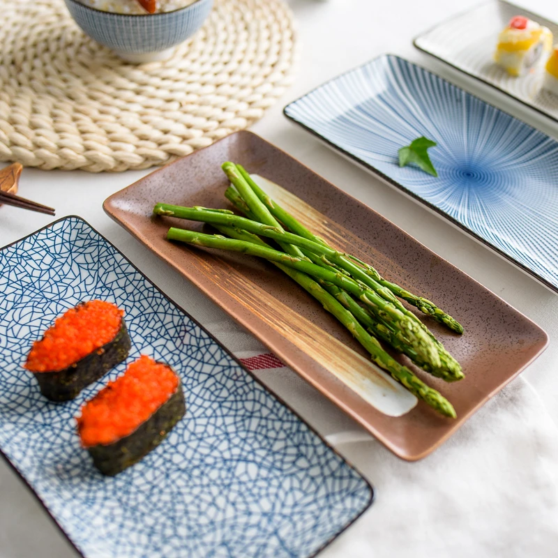 Piatto da pranzo giapponese da 9.8 pollici piatto da Sushi in ceramica piatti per la cena di pesce stoviglie rettangolari adatto al microonde