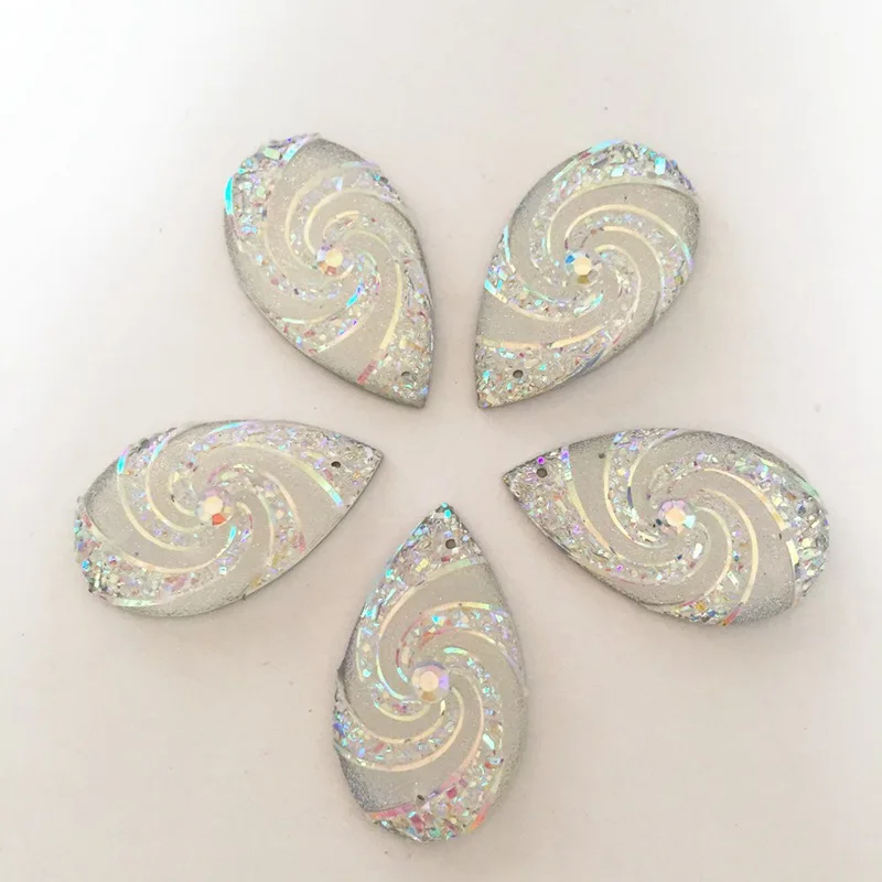 30 cái 16*28 mét AB Resin Drop cơn lốc Flatback Rhinestone trang trí Đám Cưới 2 Lỗ D28 * 3