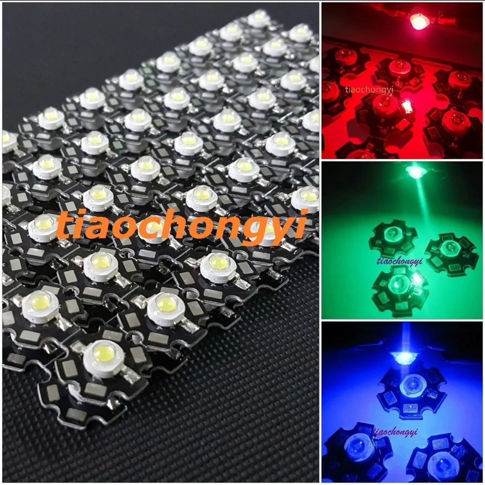 Hot 100 pcs 1W 3W High Power red green Blue Royal blue LED with 20mm star PCB   300~350mA New