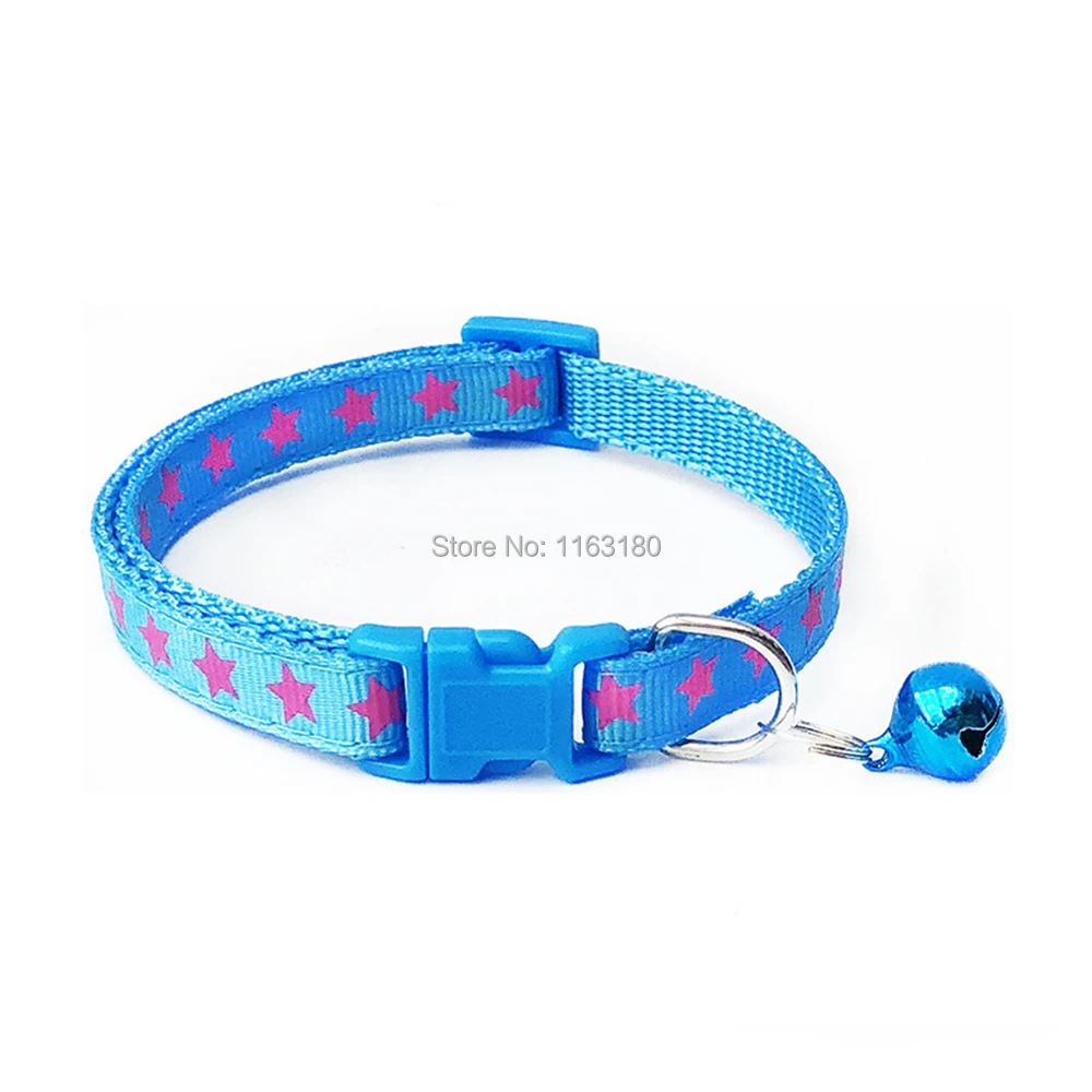 288 pcs/lot High Quality New Arrival Star Print  Adjustable Nylon Pet Small Dog Puppy Cat Collar Tinkle Bell Footprint