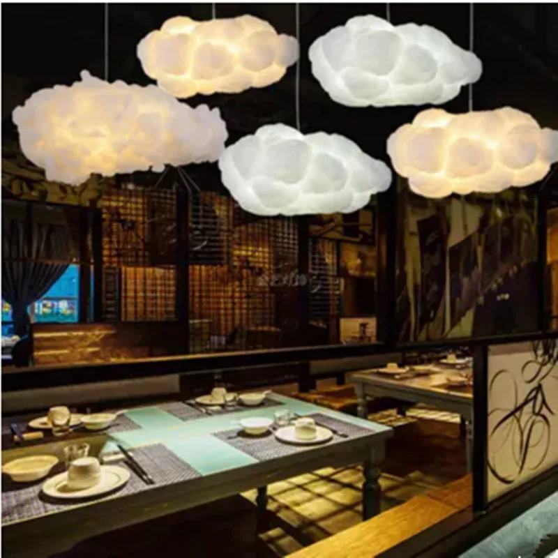 

Floating White Cloud Chandelier Decorative Clouds Light Hotel Lobby Silk Art Creative Chandelier Hotel Engineering Light