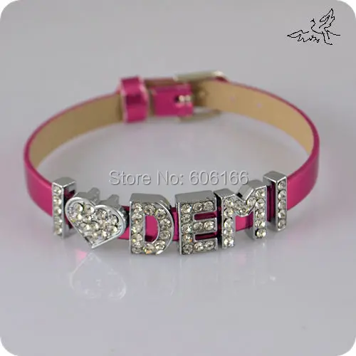 10pcs I Love Demi Lovato Super Star Reflective Leather Bracelet Slider Crystal Letters DIY Wristbands Fashion Jewelry