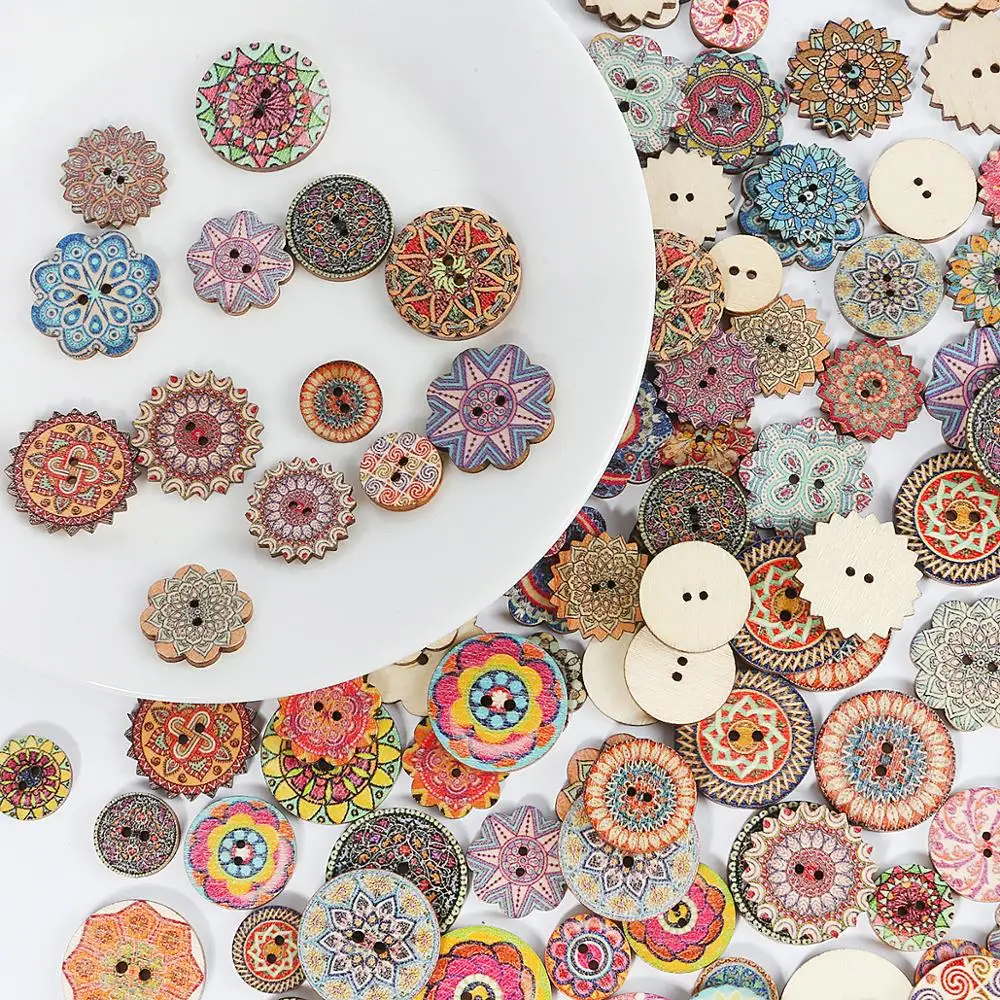 50pc 15/20/25mm Natural Wooden Bohemian Style Handmade Buttons Round Spiral Sewing Buttons Scrapbooking Sewing Accessories