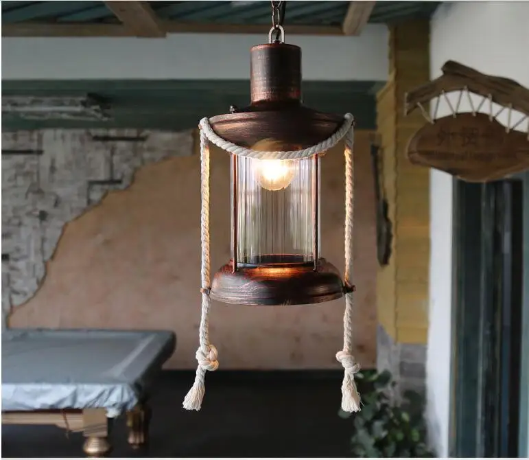 

Lantern retro personality creative pendant lights aisle bar single head small pendant lamp Hemp rope restaurant lights ZA72611