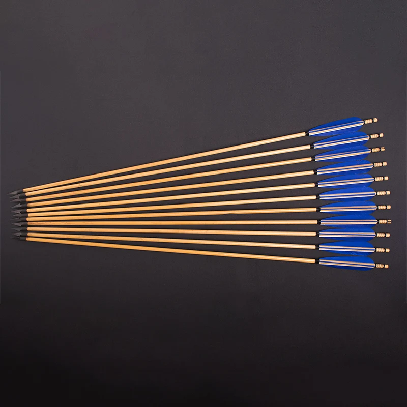 Hot 12/24pcs  Hunting Archery Bolts 32Inch Pine Wooden Arrow 5 Inch Real Turkey Feathers Fit Compound Bow