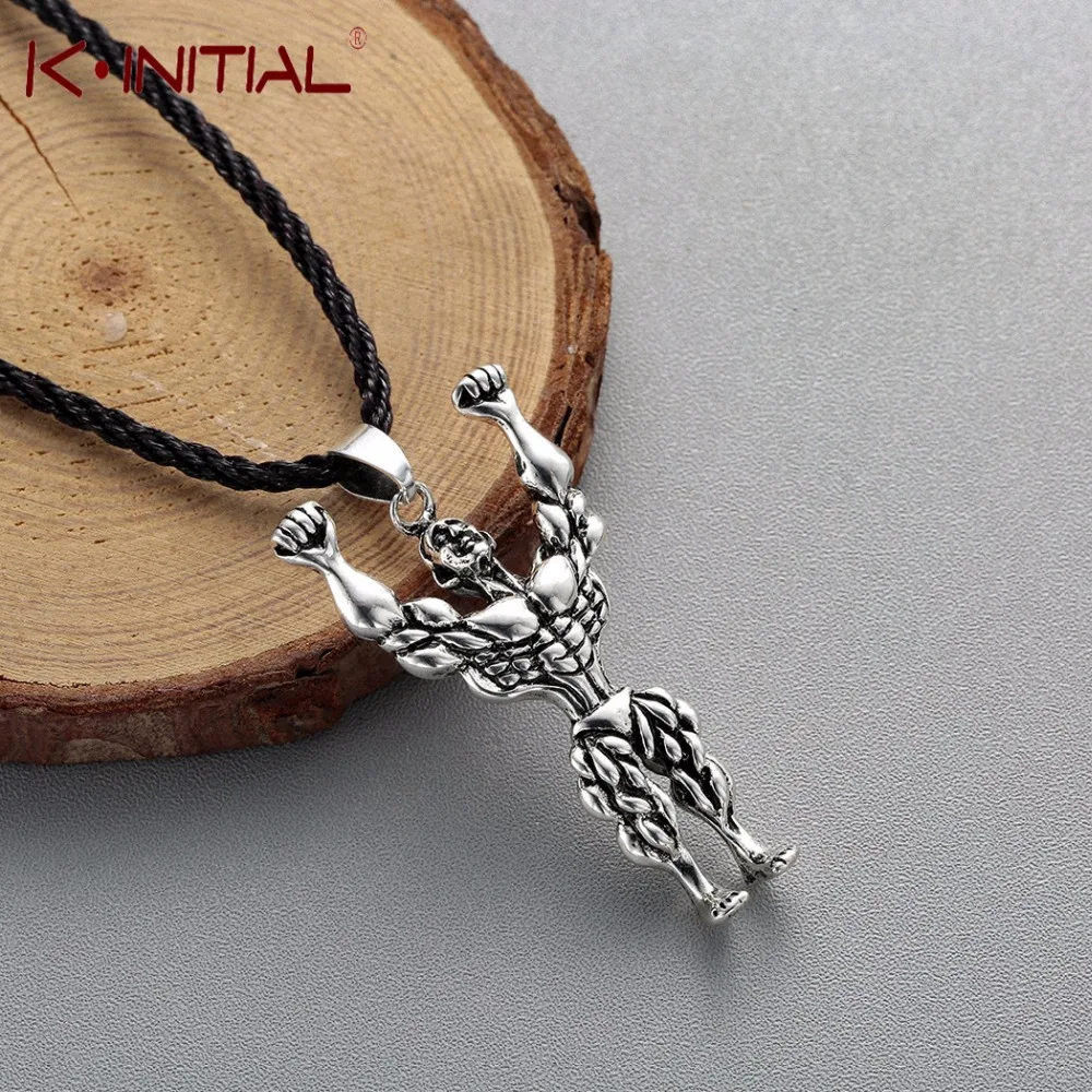 Kinitial Fitness Necklace Men Muscle Bodybuilder Pendants Necklaces Vintage Charm Choker Jewelry for Men Fashion Bijoux