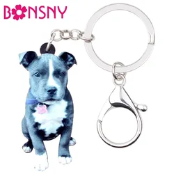 Bonsny Acrylic Staffordshire Bull Terrier Dog Key Chains Keychain Rings Novelty Animal Jewelry For Women Girl Kid Handbag Charms