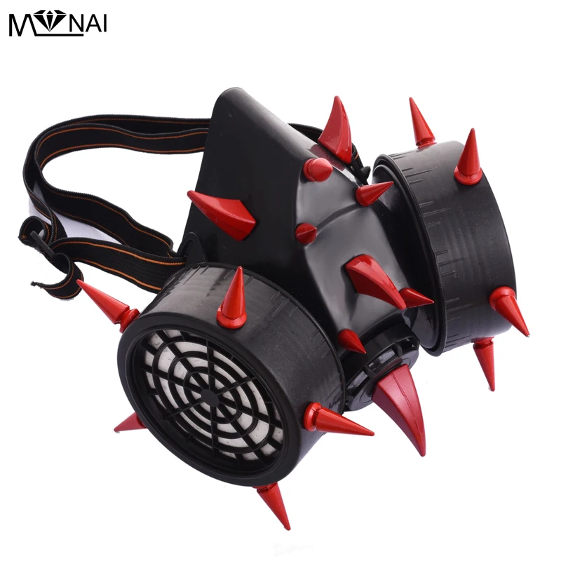 

Steampunk Red Devil Horns & Rivet Spikes Gas Mask Respirator Goth Cosplay Masks Punk Accessories