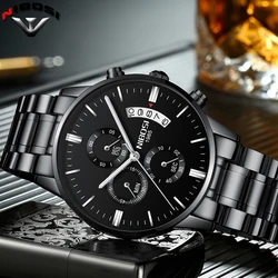 NIBOSI Relogio Masculino A Prova D ' gua Grande Watches Men Luxury Brand Full Steel Quartz Watches Men Leather Chronograph Watch