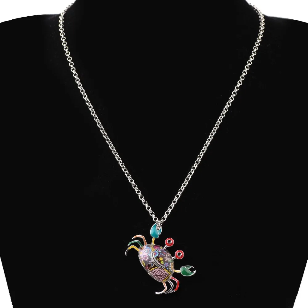 Bonsny Statement Alloy Enamel Chain Cute Crab Necklace Pendants Chain Collar Ocean Animal Jewelry For Women Girl Accessories