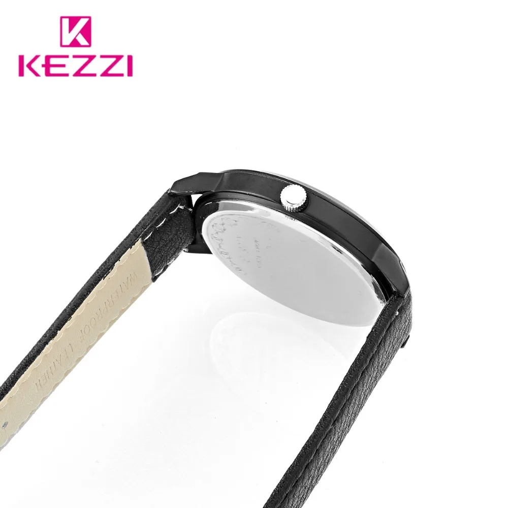 Kezzi-Relojes de pulsera con correa de cuero para hombre y mujer, cronógrafo informal, para pareja