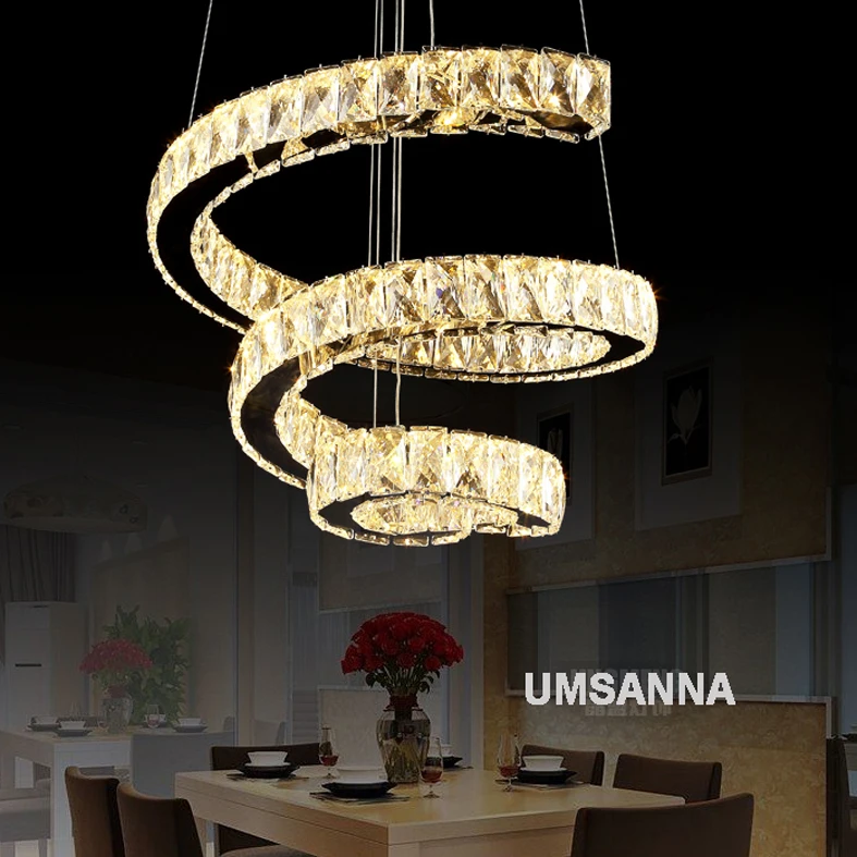 LED Dimmable Pendant Lamps K9 Crystal Modern Pendant Lights Fixture Luxury Spiral 3 Colors Changing Hanging Lamp Home Lighting