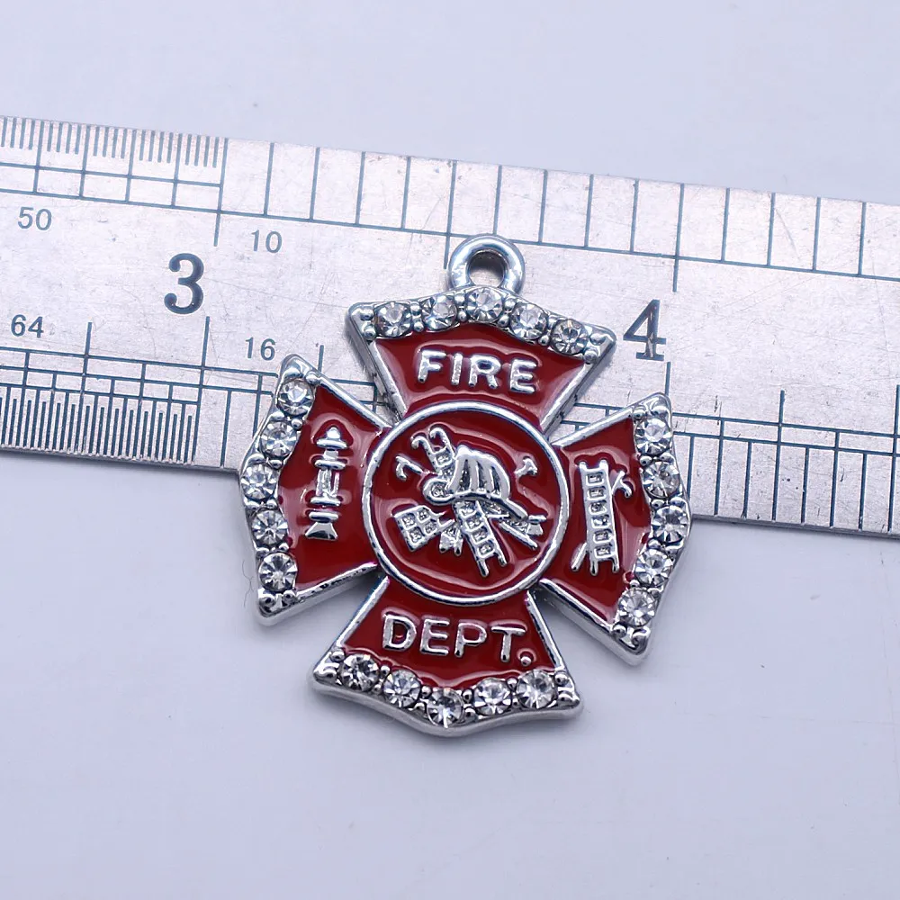 Alloy Eco Friendly Metal Enamel Oil Red Cross Firefighter Fire Dept Charms pendants For Necklaces Bracelets Making