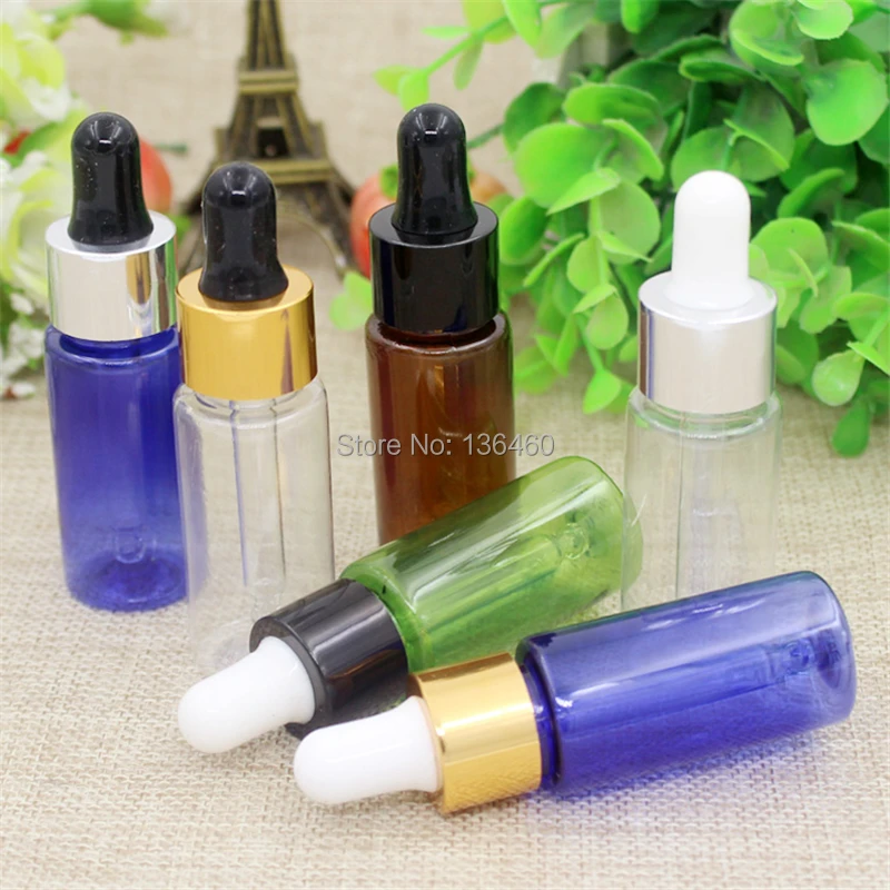 100pcs essential oil bottles plastic parfume bottle refillable 15ml dropper bottle metal ring Latex Head bottle with dropper