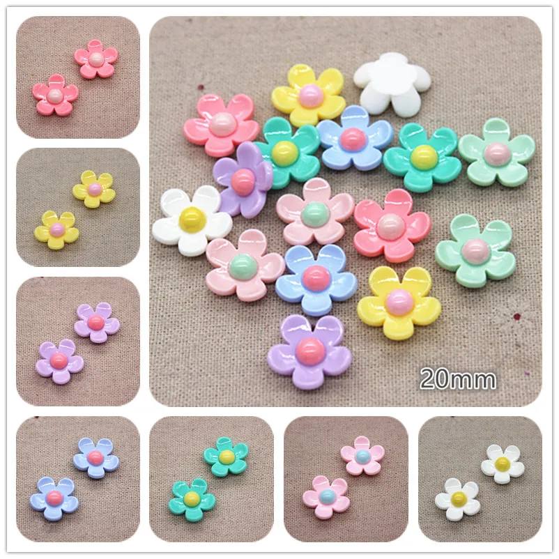 20 sztuk 20mm Mix wiosna kolory śliczne żywica nowy pięć płatek kwiatu mieszkanie powrót Cabochon DIY biżuteria/Craft scrapbooking dekoracyjna