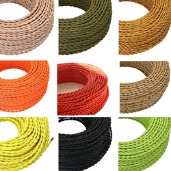 10m Hot Sale 2 Core Electrical Rope Wire Vintage Antique Braided Twisted Fabric Lighting Cable Woven Silk Flexible Cord