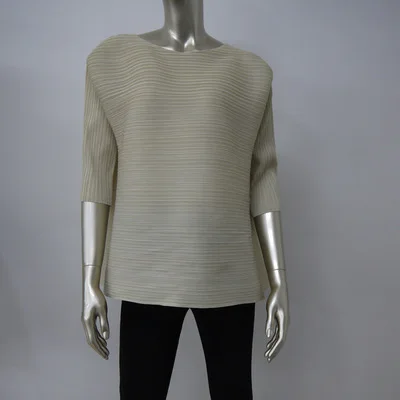 

HOT SELLING Miyake fashion pleated top high-elasti o-neck brief loose outerwear female half sleeve T-shirt IN STOCK