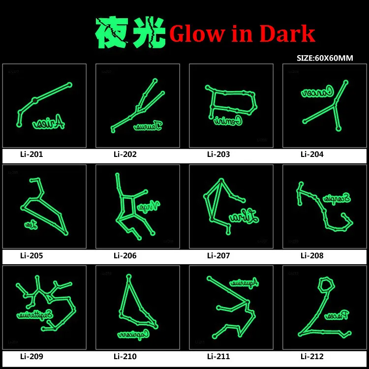 Wholesale 200pcs Environmental waterproof luminous tattoo sticker personalized twelve signs luminescence Temporary tattoo posted