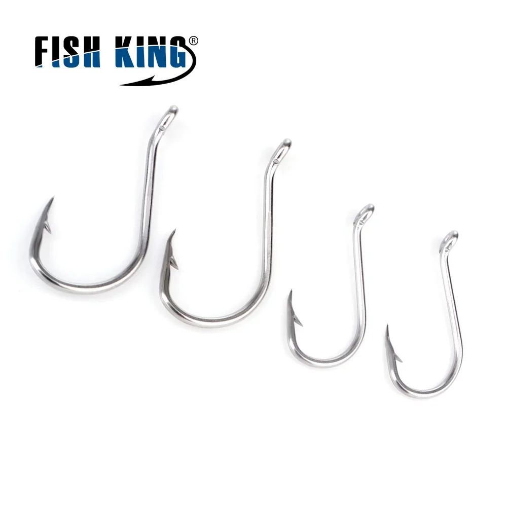 FISH KING 92553SS 25-50PCS Stainless Iron Fishing Hook Ringed 5/0#-5# Barbed Sharp OCTOPUS Fishhook Baitholder Fishing