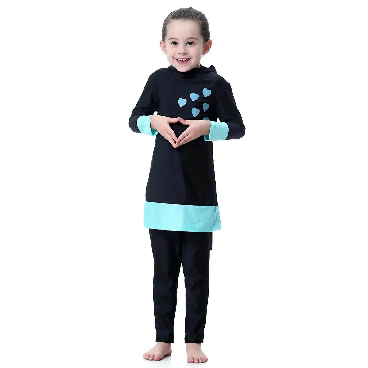 Cute Muslim Kids Girl Full Cover Swimwear Islamic Long Sleeve Arab Modest Swimsuits Swim Clothes Beachwear Children Suit Set New