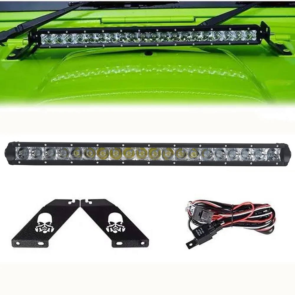 

For Jeep Wrangler Hood Mounting Bracket With 3D 20 22inch 100W Single Row LED Work Light Bar For 07-18 Jeep Wrangler JK