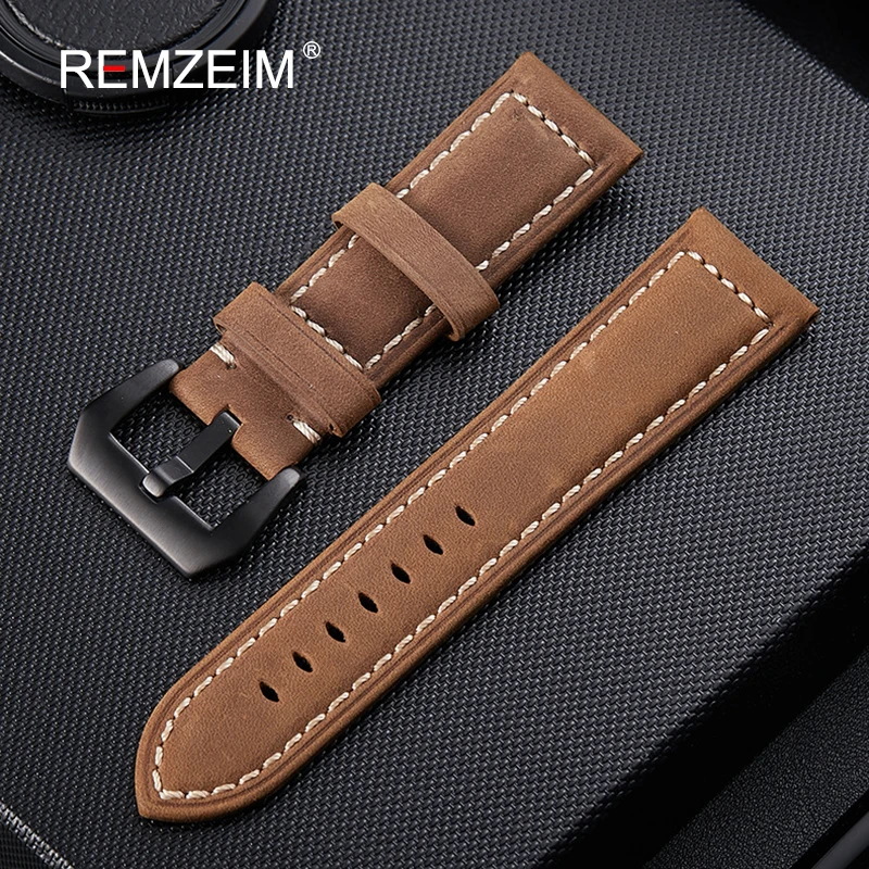 Handmade 4 Color Watch Accessories Vintage Genuine Crazy Horse Leather 20mm 22mm 24mm 26mm Watchband Watch Strap & Watch Band