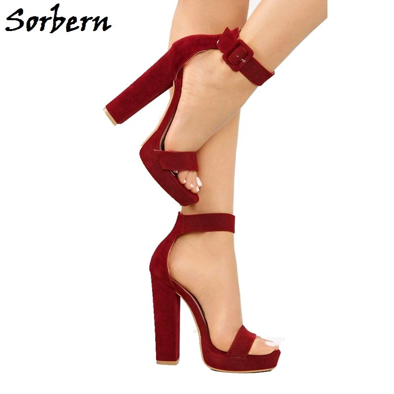 Sorbern Fashion Block Heels Sandal Women Ankle Strap Chunky High Heel One-Strap Plus Size 2019 Womens Sandal Custom Multi-Color