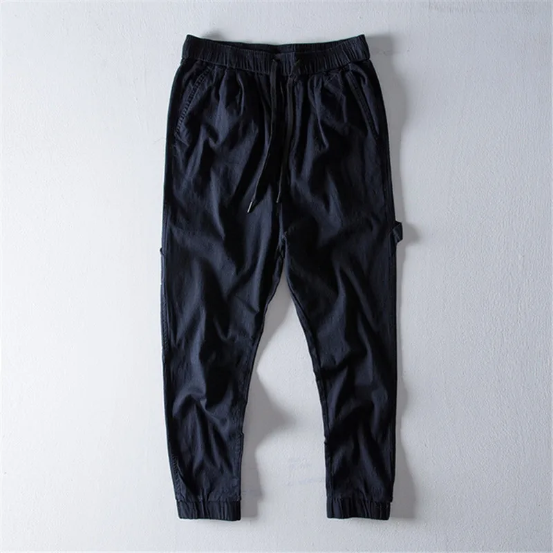 SHIFUREN Cotton Pants Men Elastic Waist Joggers Trousers Breathable Causal  Male Pants Ankle-Length Loose Style 4 Colors