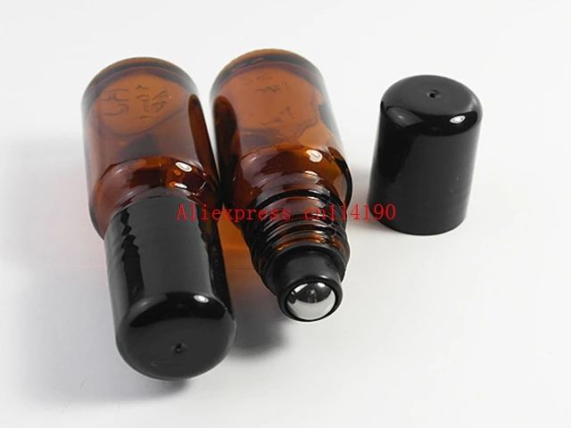 

Useful 10ml amber roll on roller bottles for essential oil roll-on refillable perfume bottle deodorant containers with black lid