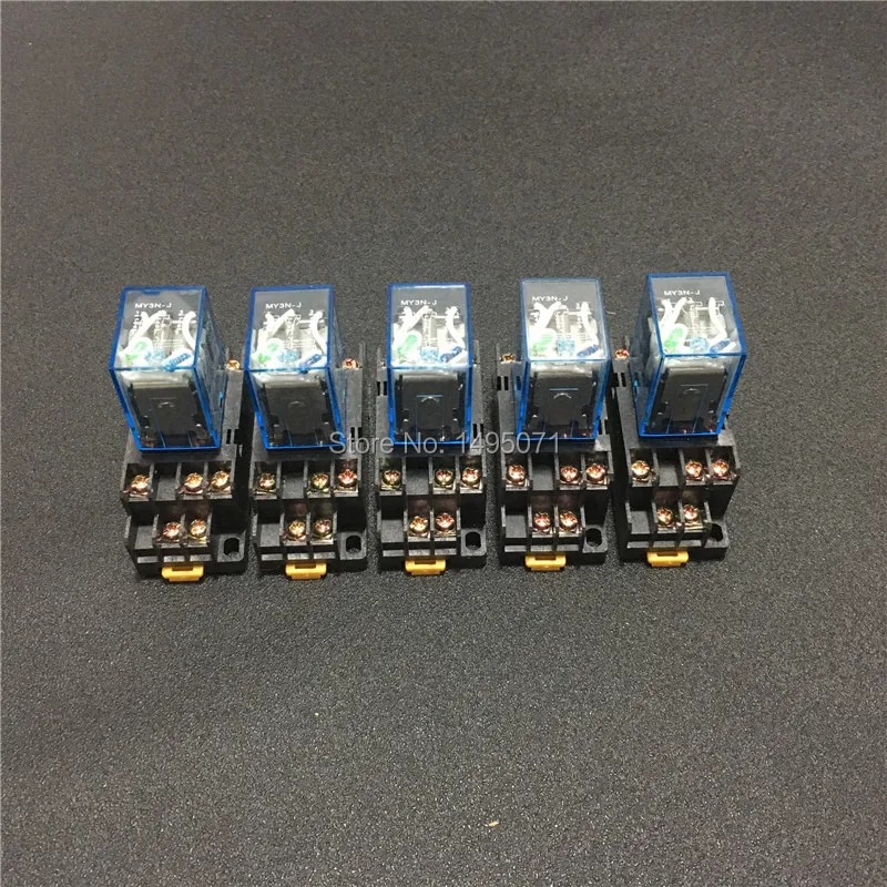 5sets MY3NJ 12V DC 24V DC 110V AC 220V AC Power Relay Miniature General Purpose Relays 11 Pins 5A HH53P w PYF11A Socket Base