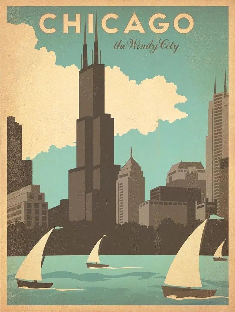 Home Decor Vintage travel Chicago Deco-Silk Art Poster Wall Sticker Decoration Gift