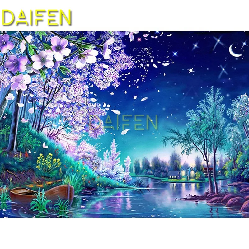 Full Round Diamond mosaic DIY 3D Diamond painting Cross stitch Full Square Diamond embroidery river boat peach blossom flower