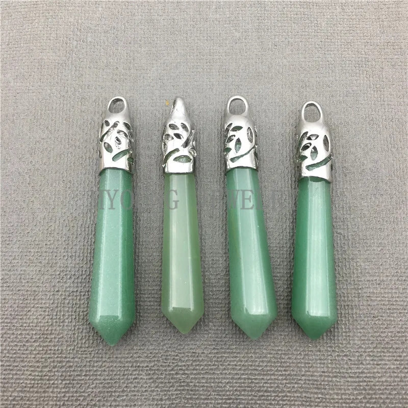 

MY0608 Aventurine Spike Pendant with Silver Plated Incised Cap ,Stick Charm Pendant For Jewelry