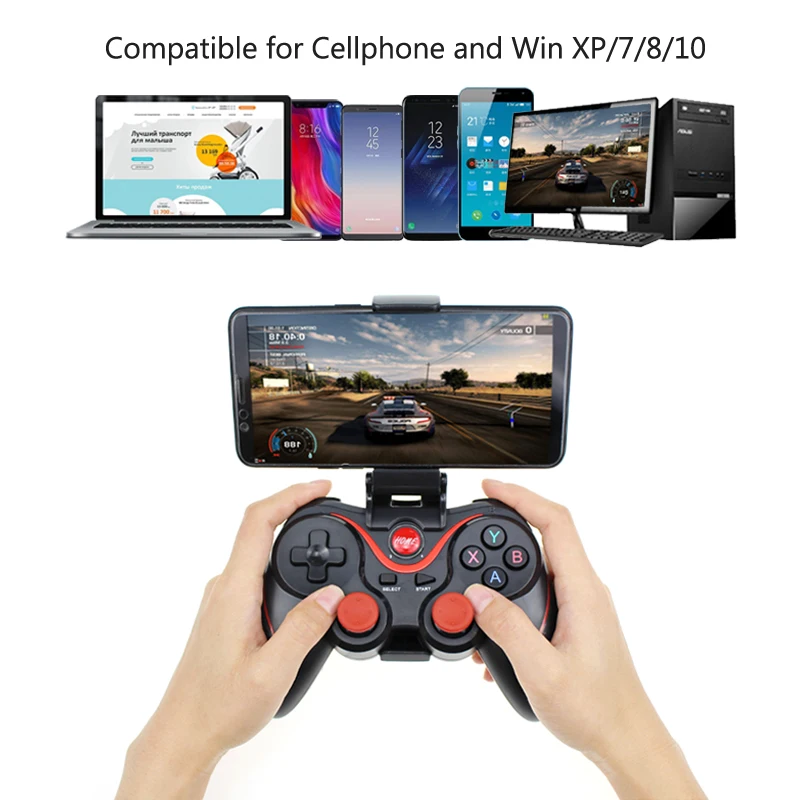 Asli T3 Nirkabel Bluetooth Gamepad Remote Control Joystick PC Game Controller untuk Smartphone/Tablet PK S3 Controller paket