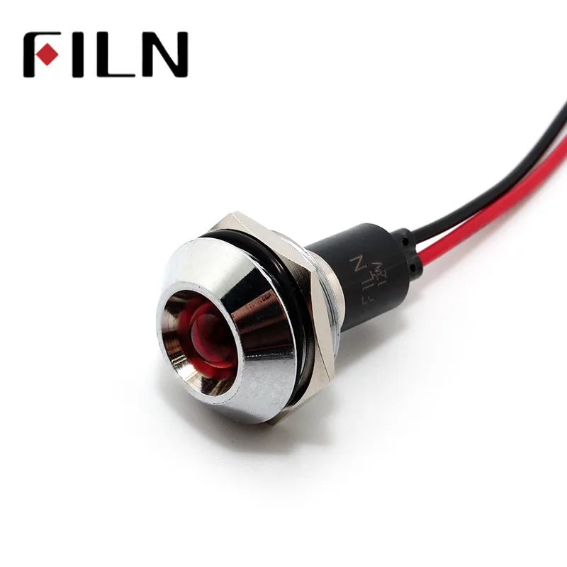 

12v Пилотная лампа 22mm FILN 6v 24v 110v 220v 36v 48v красный желтый синий зеленый белый led металлическая сигнальная лампа с кабелем 20 см