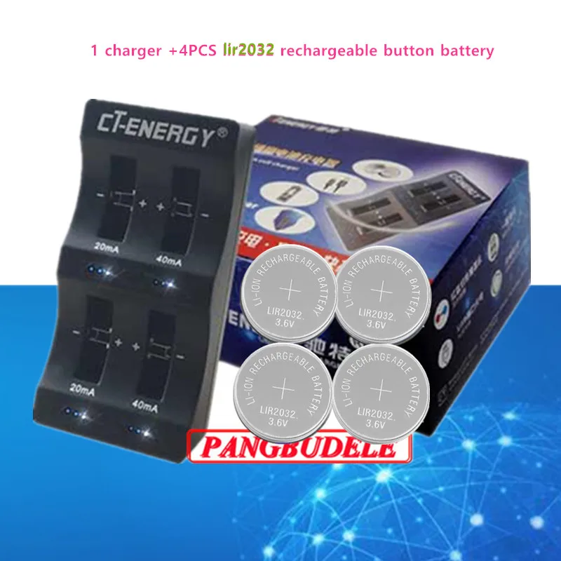 

High Quality Universal USB Interface 4-Slot Charger 1PCS + 4PCS Rechargeable Button Battery LIR2032 Button Battery