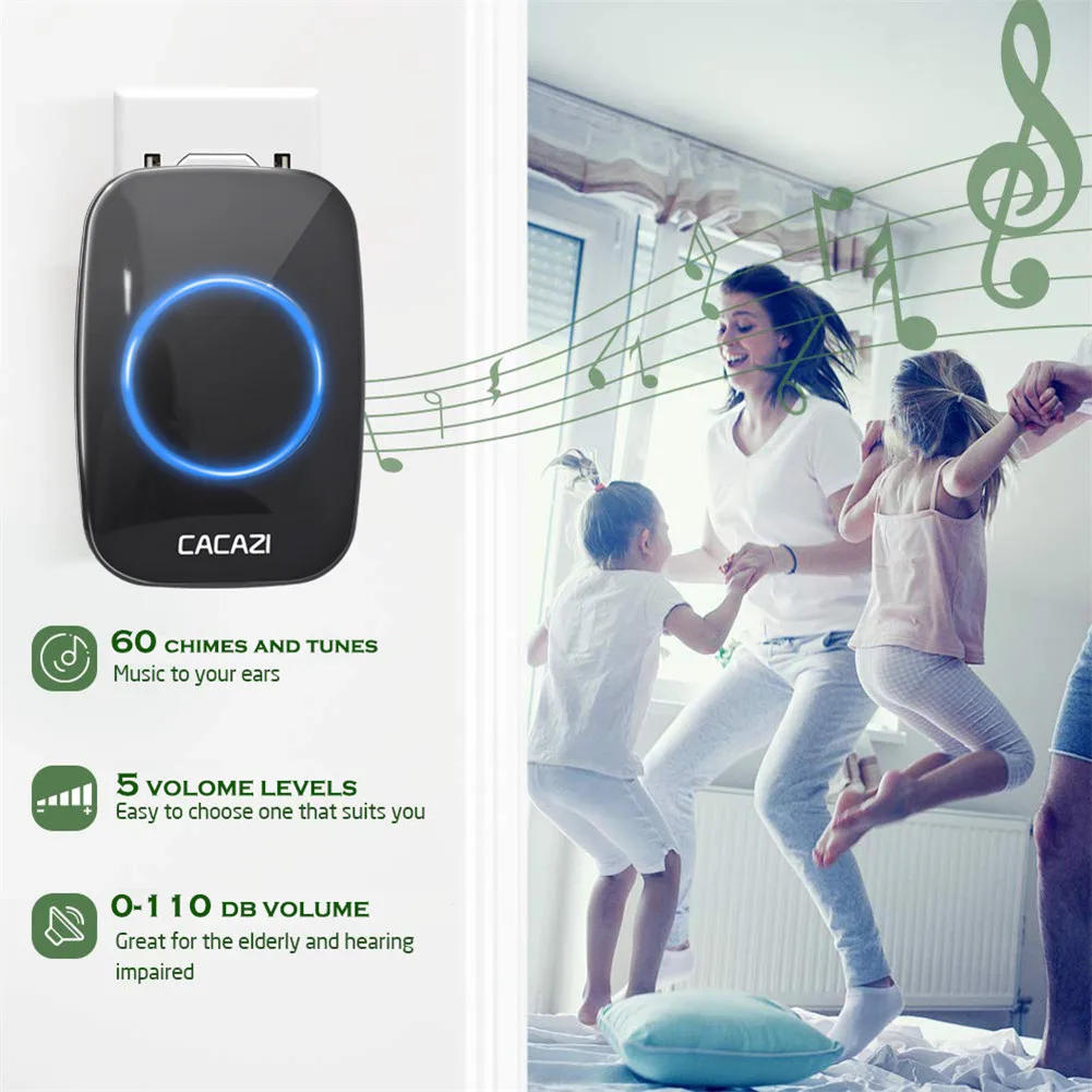 CACAZI 60 Chime 110DB Wireless Doorbell Waterproof 300M Remote EU Plug Smart Door Bell Battery 1 2 3 Button 1 2 3 4 Receiver