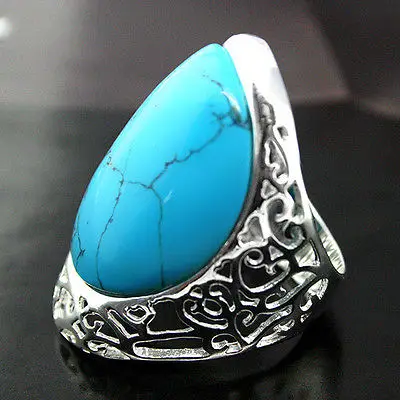 unsex 27X33mm Solid 925 Silver Blue Natural Turquoise fashion Ring Size 7/8/9/10